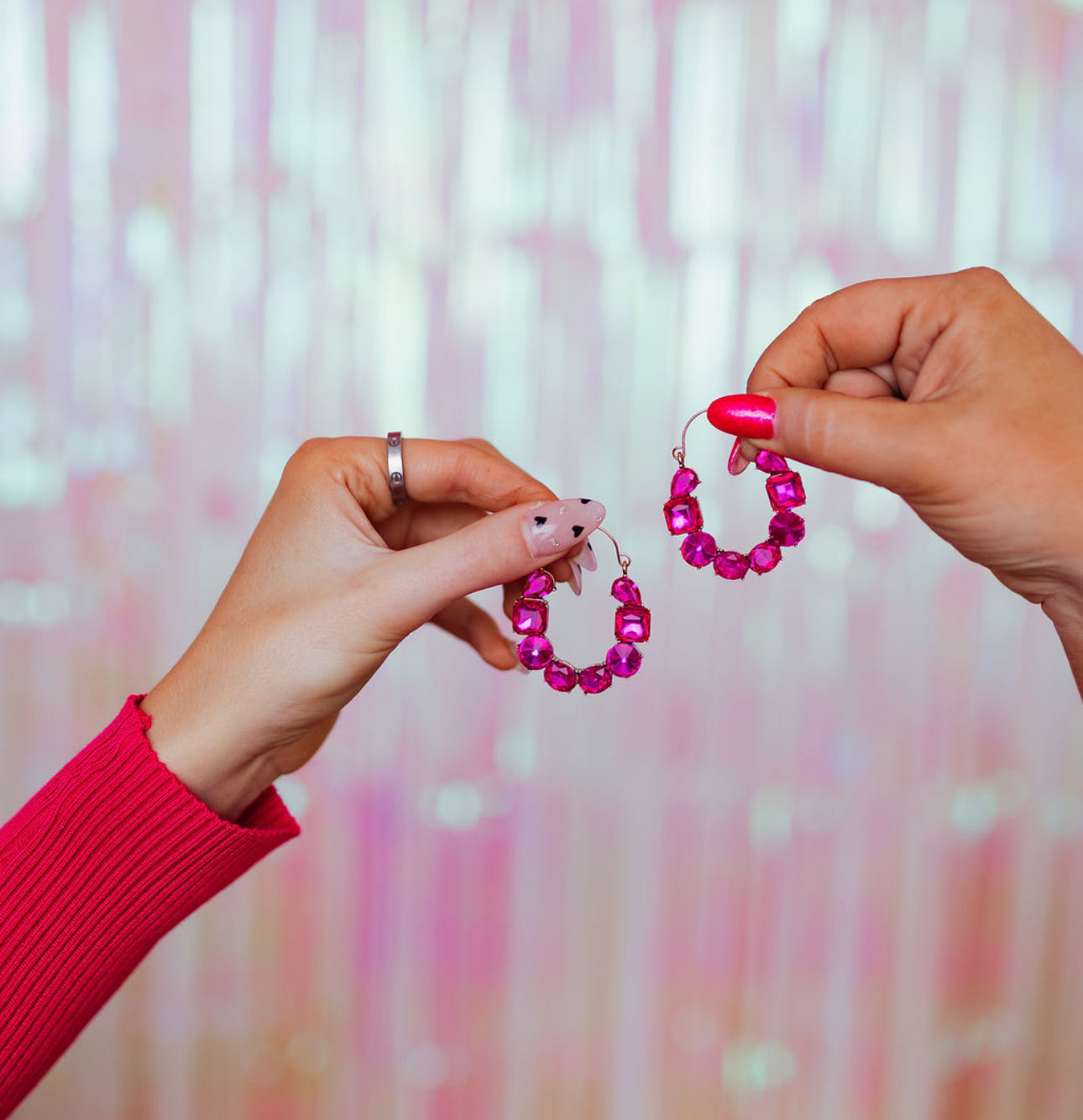 Pink Rhinestone Hoops