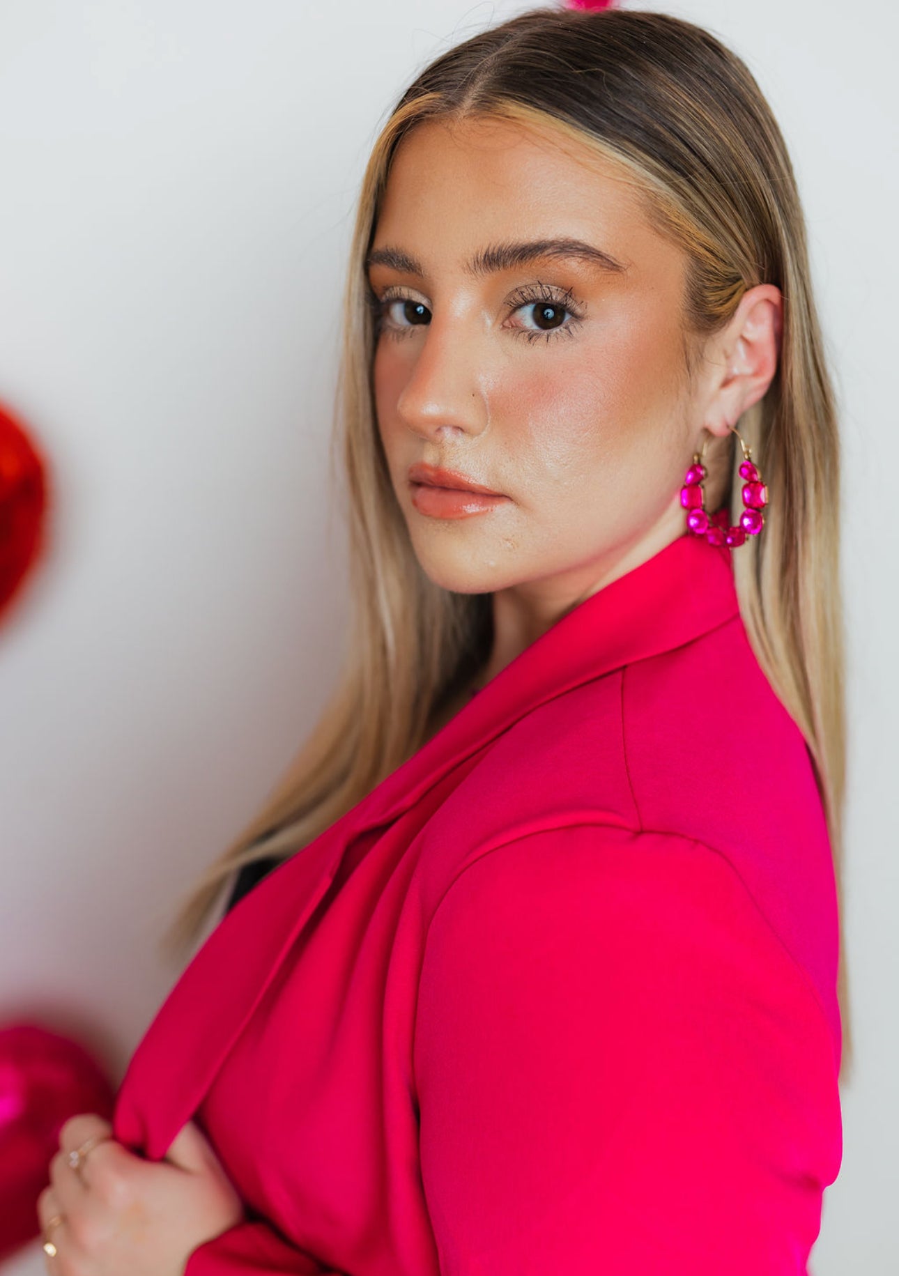 Pink Rhinestone Hoops