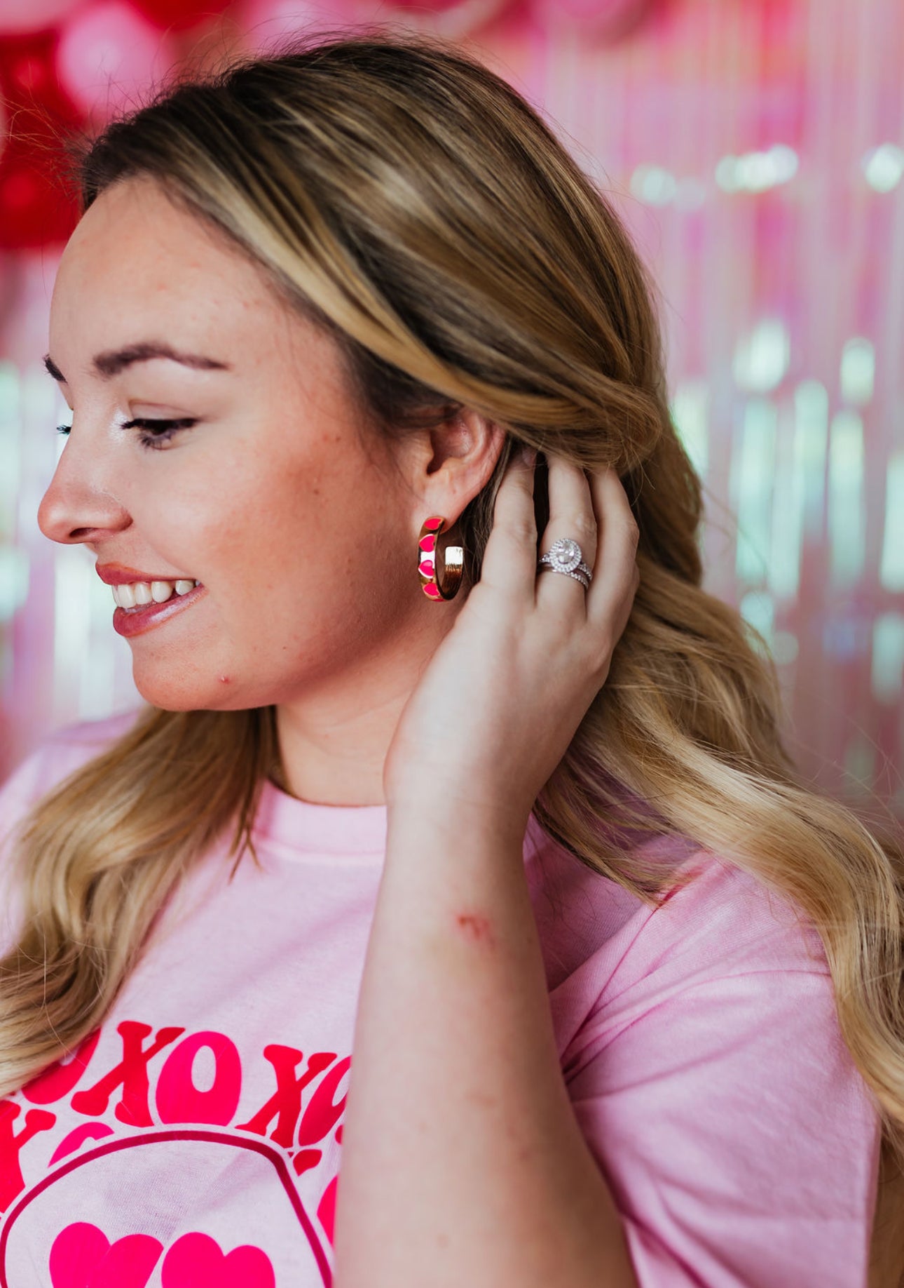 Pink & Gold Heart Hoops