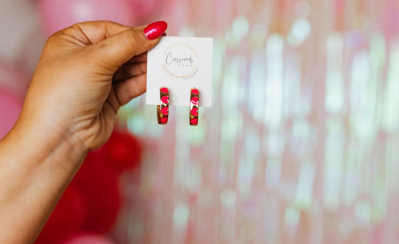 Pink & Gold Heart Hoops
