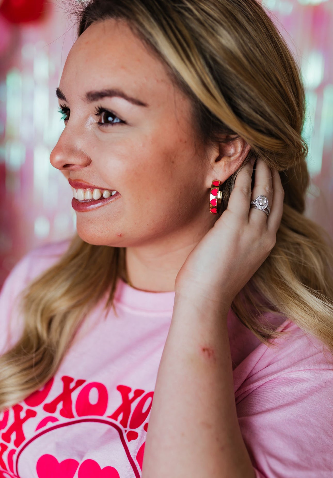 Pink & Gold Heart Hoops